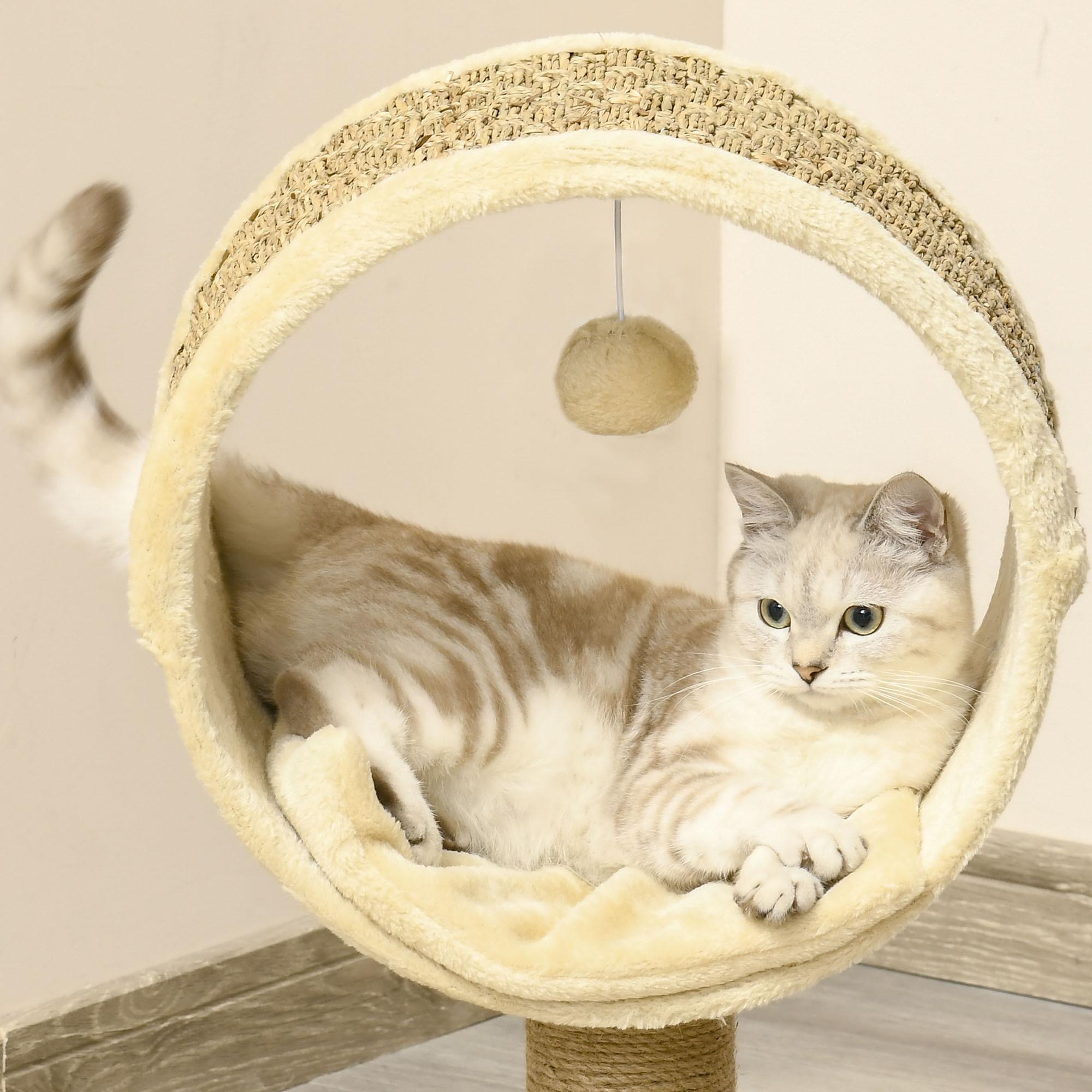 Árbol para Gatos 40x30x56 cm Ø32cm Rascador de Gato con Túnel Superior Poste Rascador de Yute Natural Beige