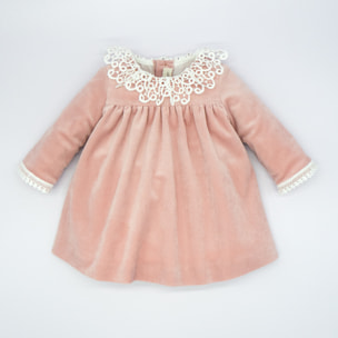 VESTIDO TERCIOPELO CUELLO DE ENCAJE ROSA