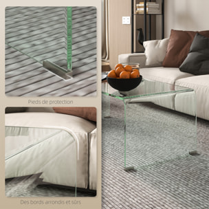 Table basse design contemporain dim. 80L x 45l x 35H cm verre trempé 10 mm transparent