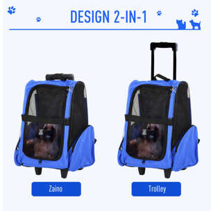 PawHut Trolley Zaino Trasportino per Animali Domestici Blu