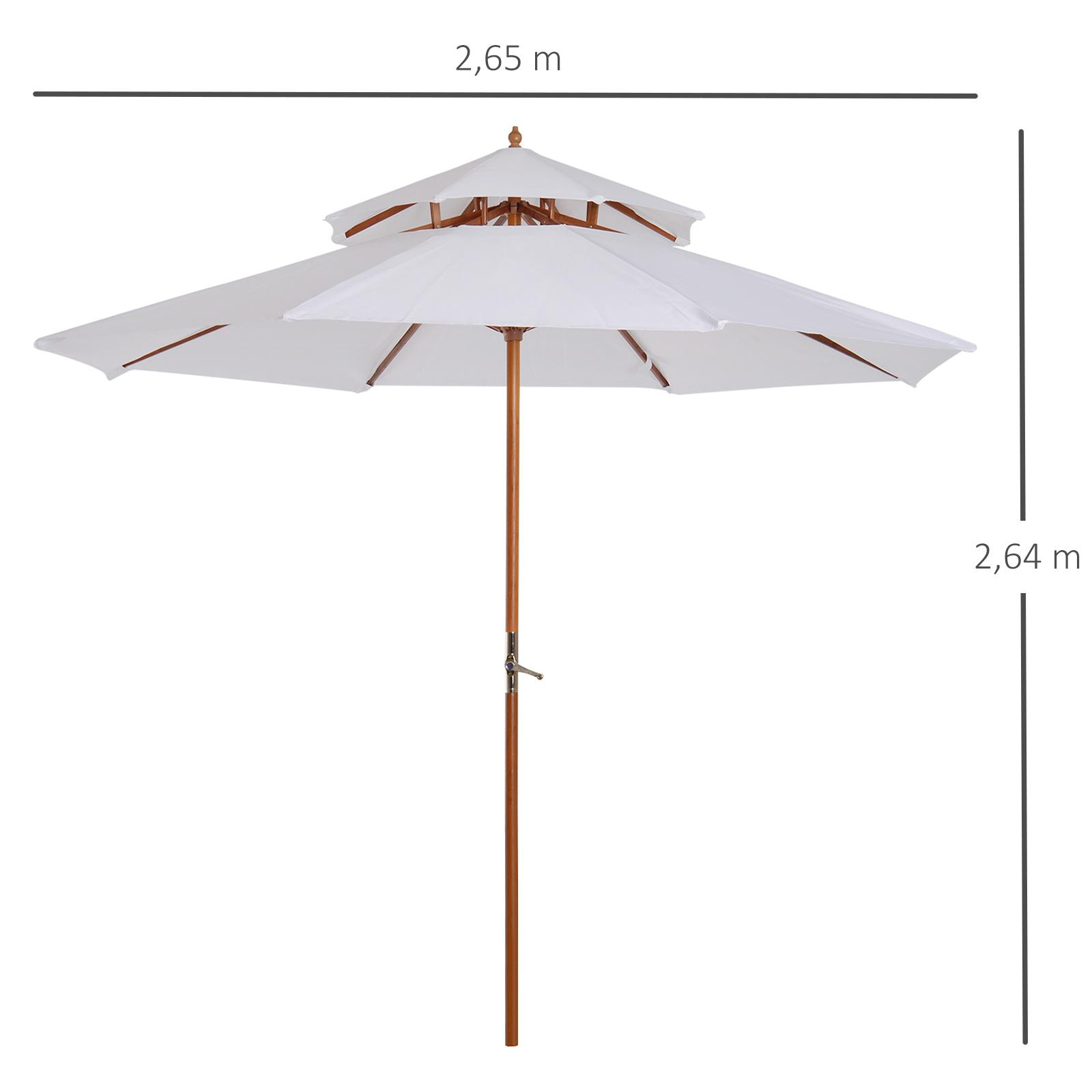 Parasol en bois peuplier droit 2 toits polyester 180 g/m² dia. 2,65 x 2,64H m blanc