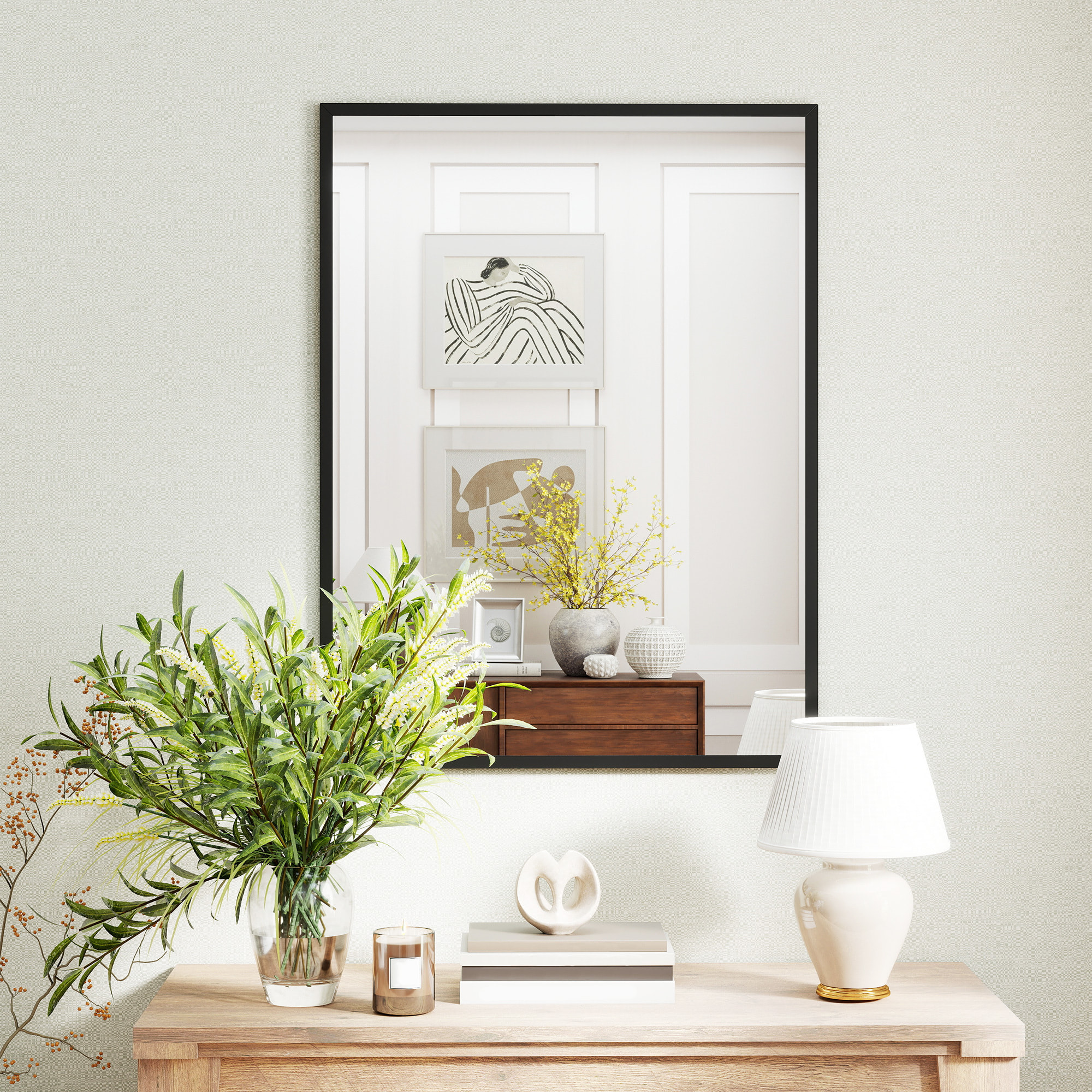 Miroir mural rectangulaire dim. 76L x 101H cm cadre MDF noir