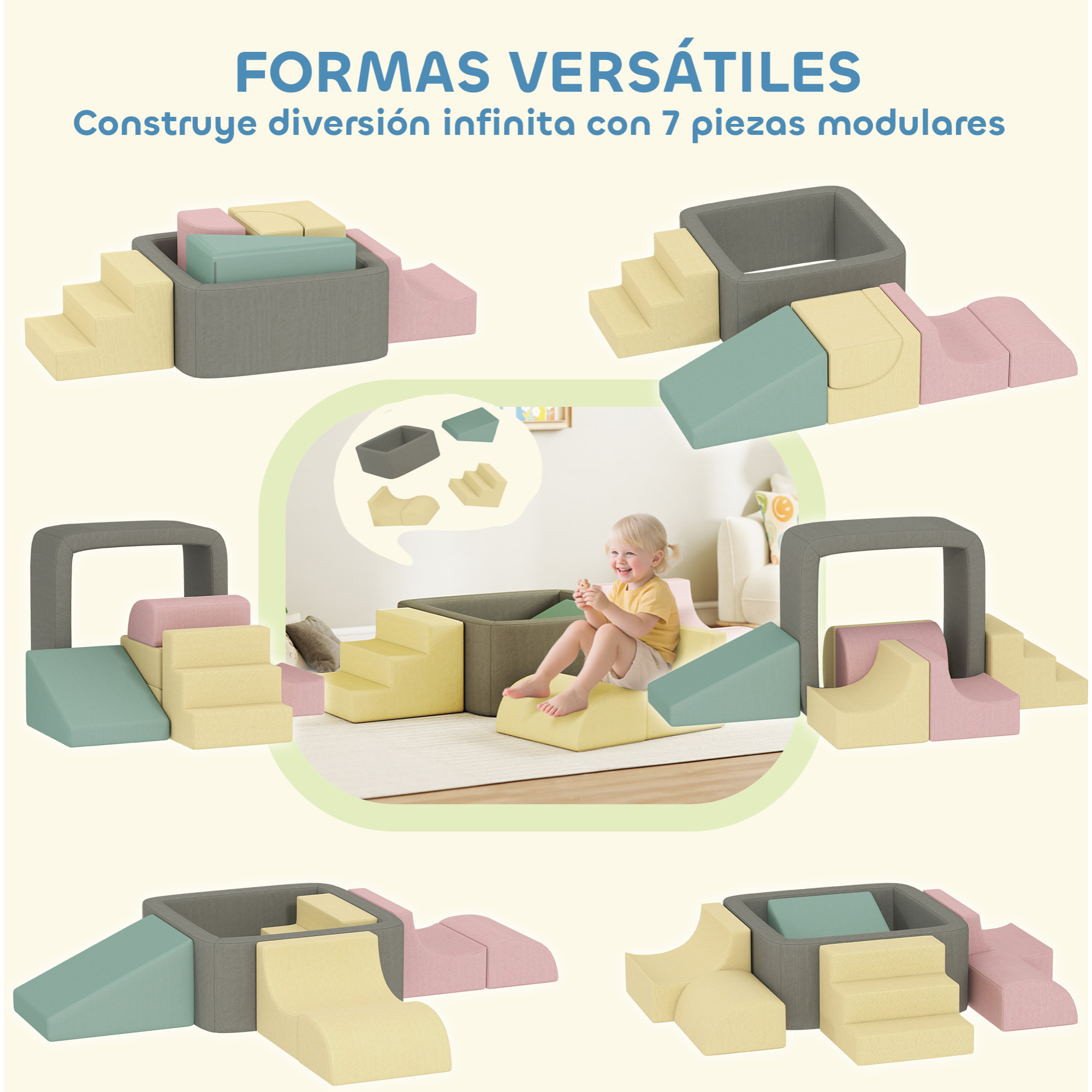 Juego de 7 Bloques de Espuma para Niños, Bloques de Psicomotricidad con Fundas de Pana Lavables, Set de Escalada para Interior, para Escalar y Gatear, Multicolor