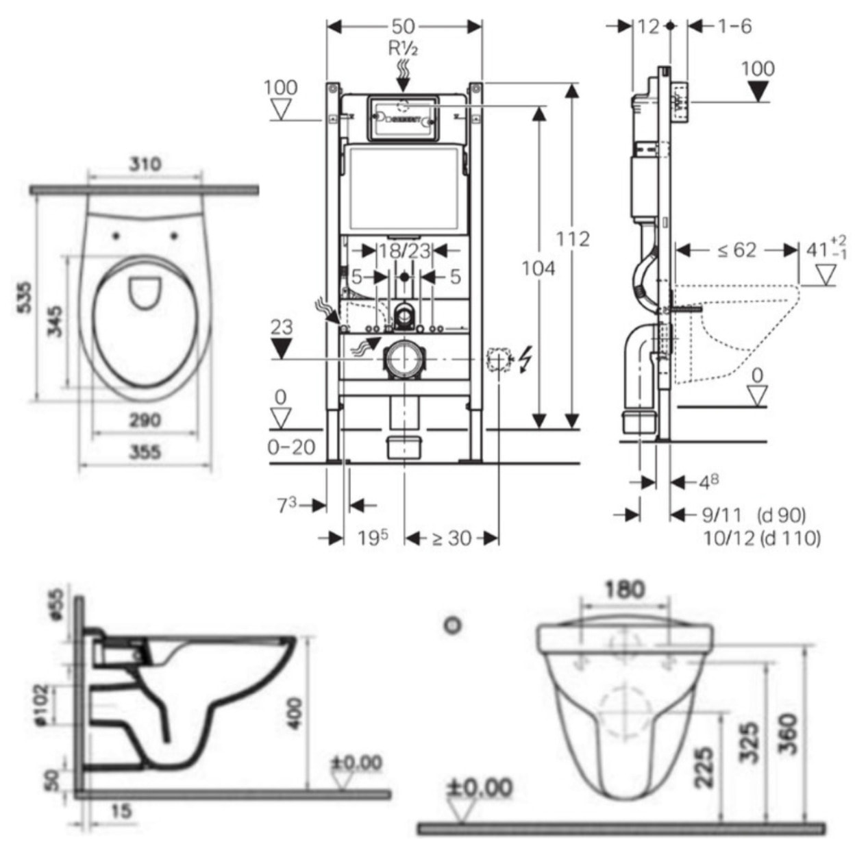 Pack WC Bati-support Geberit Duofix  + WC sans bride Vitra Normus + Abattant softclose + Plaque blanche (NormusRimlessGeb3)