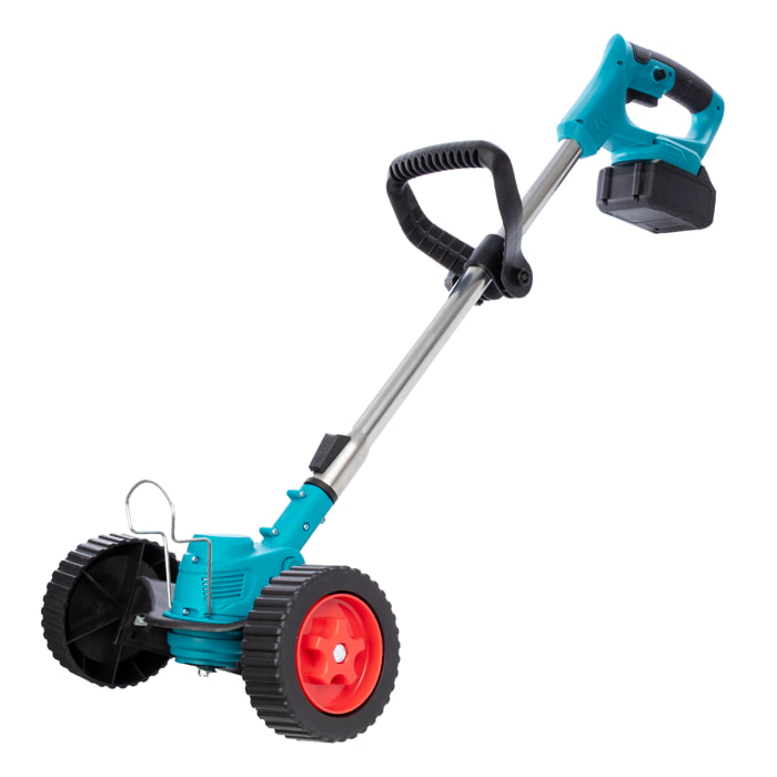 Tagliaerba e decespugliatore elettrico portatile senza fili, ricaricabile, con ruote.