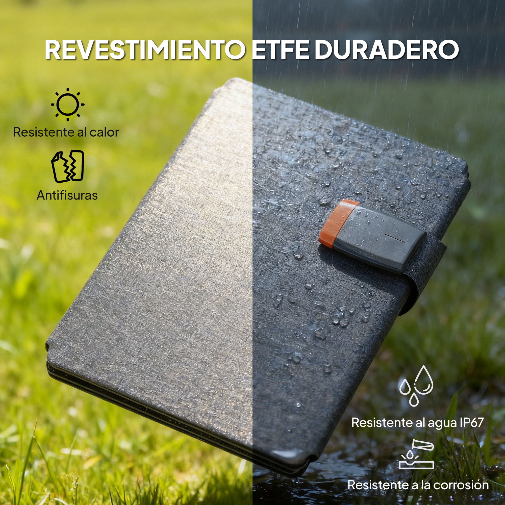 36W Cargador Solar Plegable, Panel Solar Portátil con Puertos USB-A y Tipo-C, IP67 Impermeable, Placa Solar Plegable con Superficie de ETFE, para Cargar Teléfonos, Tablets, Camping y Senderismo