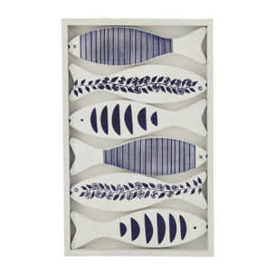 J-Line Objet Mural Poisson à Motifs - bleu/blanc