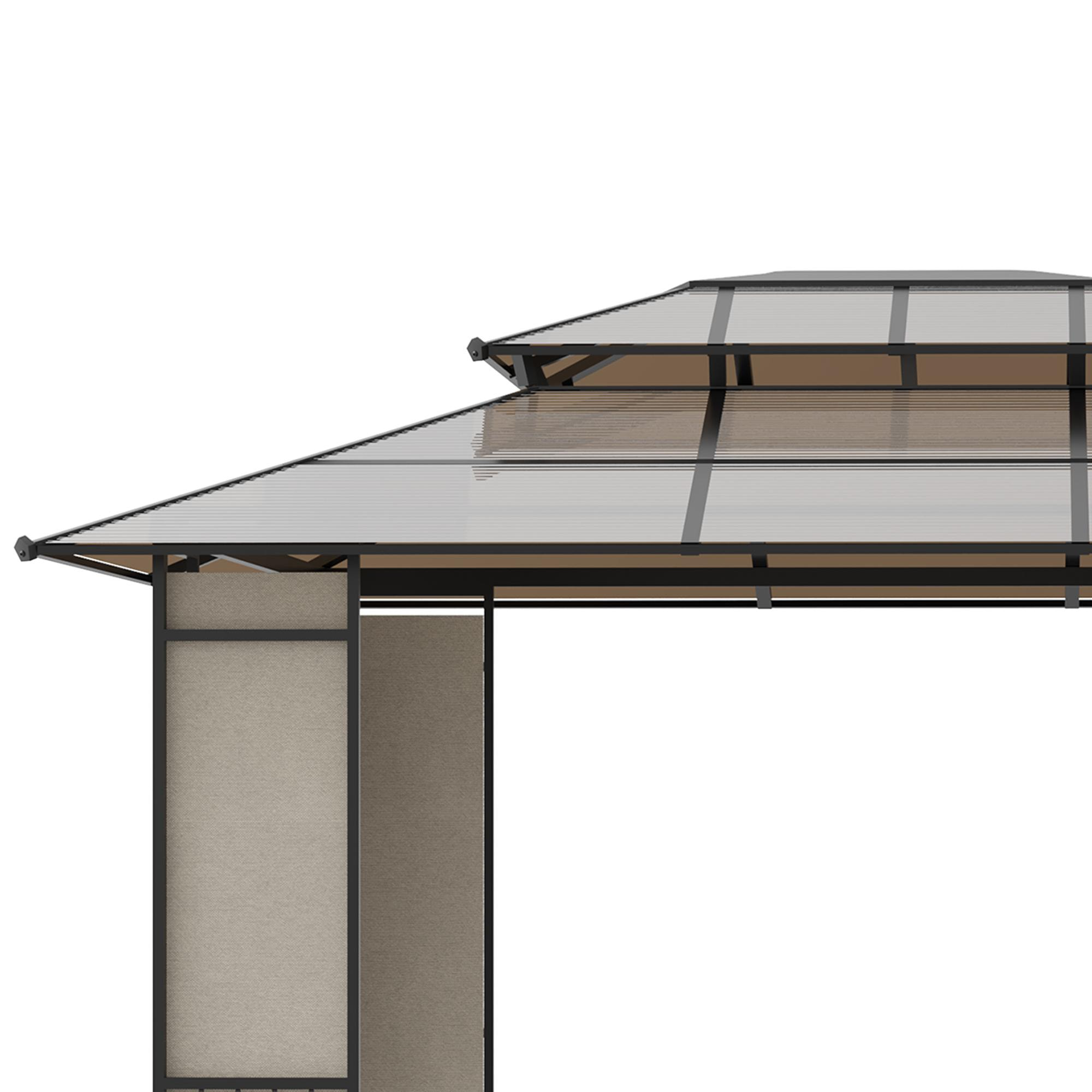 Cenador de Jardín 3,6x3 m Pabellón para Exterior con Techo de Policarbonato y Estructura de Acero Aluminio Protección Solar para Fiestas Eventos Marrón