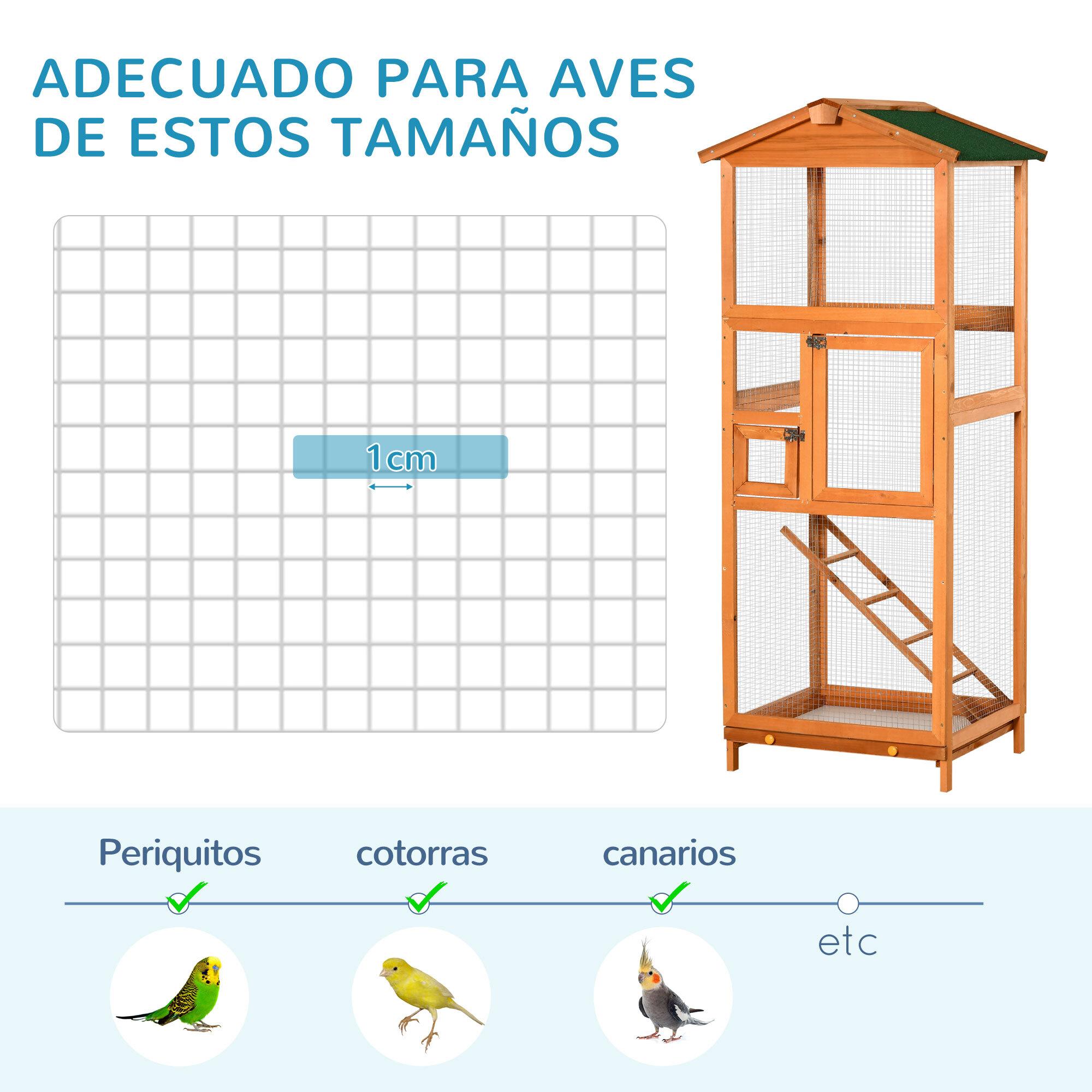 Jaula para Pájaros Exterior 68x63x165 cm Pajarera de Madera de Abeto con 2 Puertas Bandeja Extraíble y Techo Asfáltico Matural