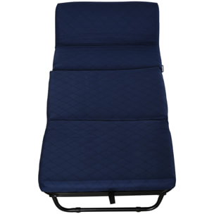 Cama Plegable Portátil Cabecera Ajustable en 5 Niveles de Ángulo 184x65x26cm Azul