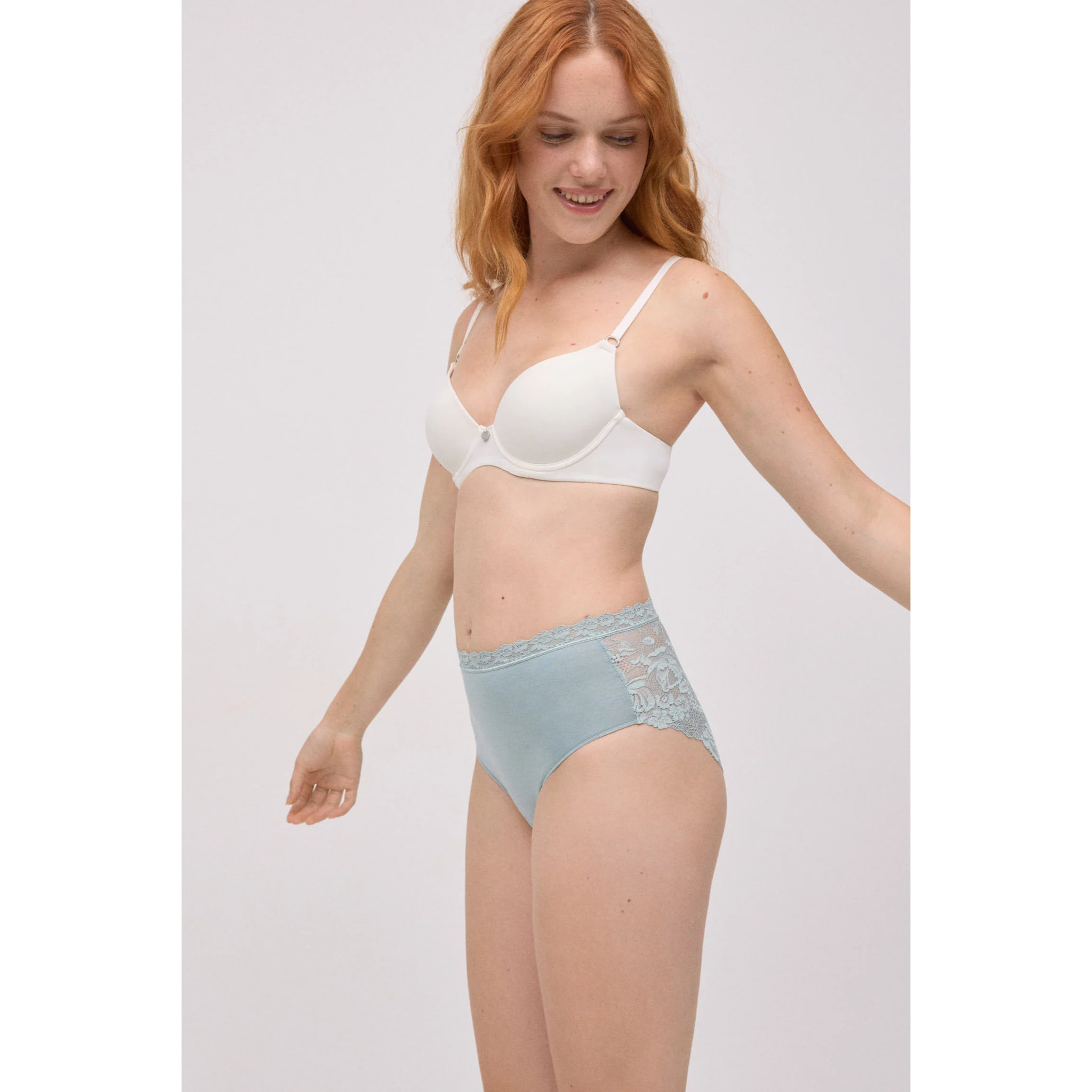 Mutandine di cotone a vita alta con pizzo verde