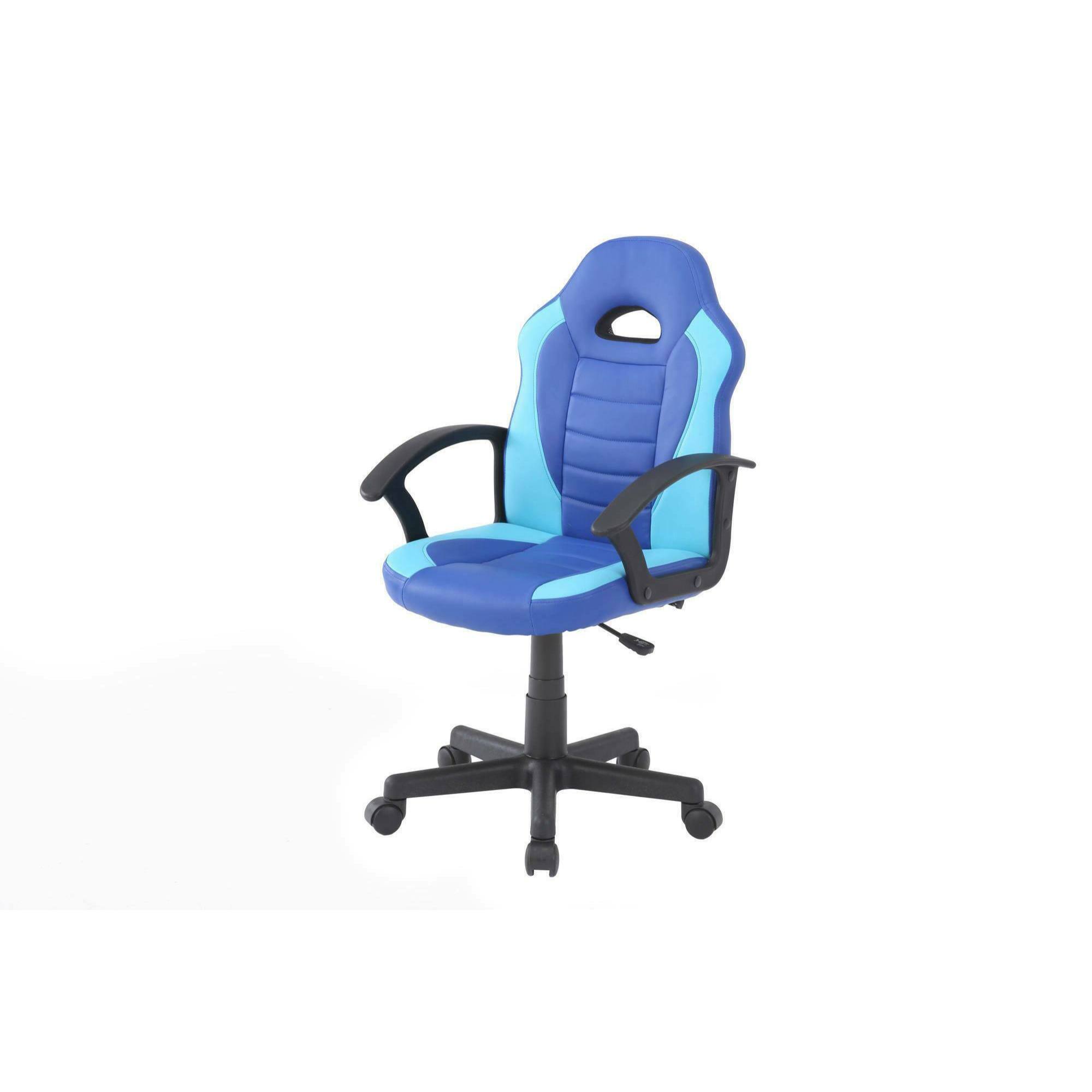 Sedia da gaming Hervey, Poltrona da gaming ragazzo, Sedia da scrivania, 56x55h89/100 cm, Blu e Azzurro