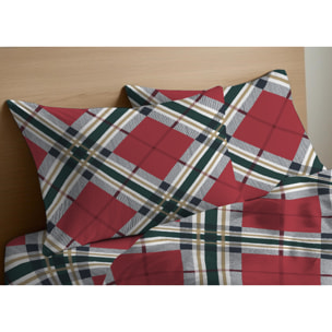 Completo Lenzuola In 100% Cotone Fantasia Scozzese Disegno Tartan