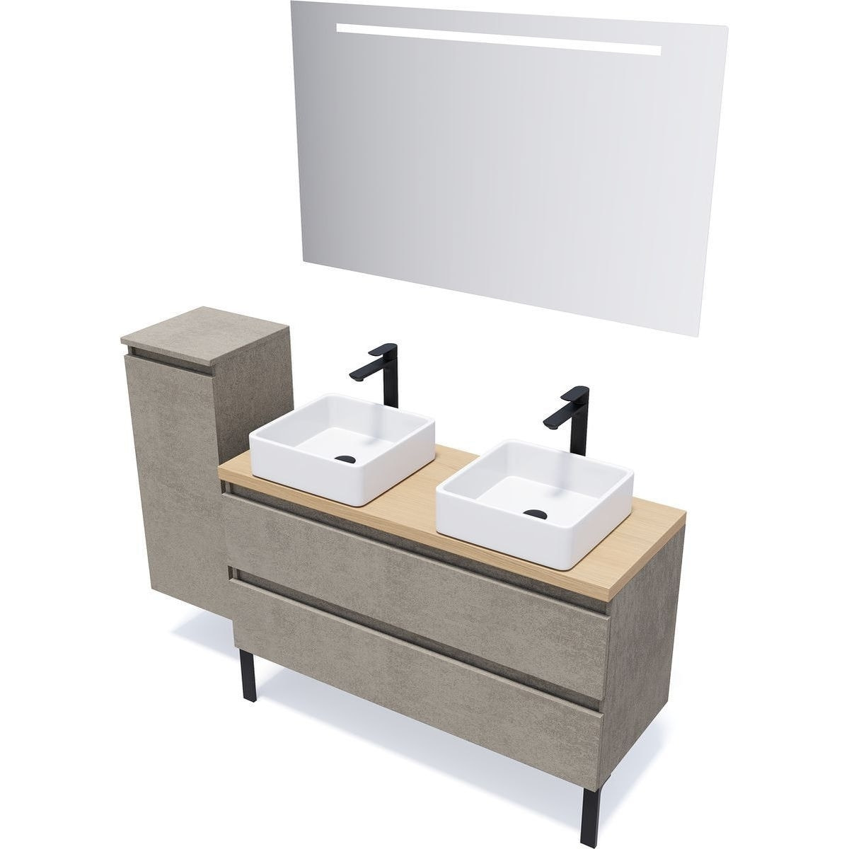 Meuble salle de bain 2 vasques posées 2 tiroirs - HUDSON