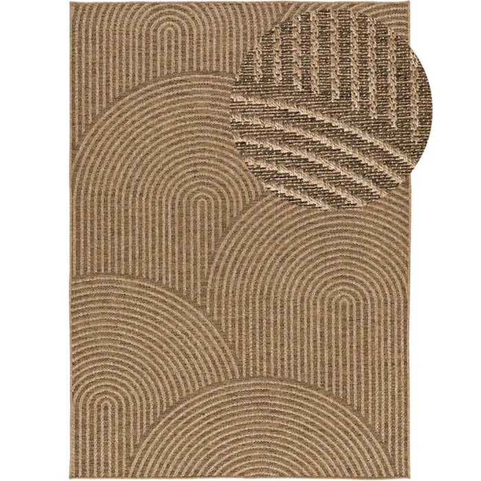 ACRA Alfombra de exterior geométrica efecto yute color natural, varias medidas disponibles.