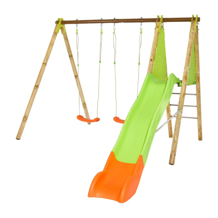 Balançoire en bois poutre métal 2,30 m Techwood TERROBA - 4 enfants