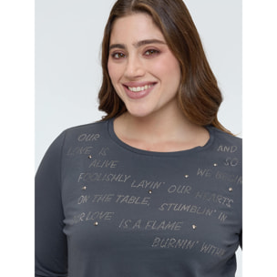Fiorella Rubino - T-shirt in cotone con lettering in strass - Grigio