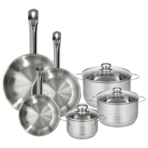 Batterie de cuisine avec 3 poêles 20/24/28 cm et 3 faitouts 16/20/24 cm en inox sans PFAS Fackelmann Eterna Brillant