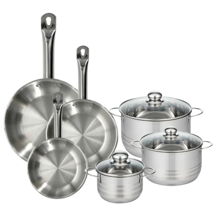 Batterie de cuisine avec 3 poêles 20/24/28 cm et 3 faitouts 16/20/24 cm en inox sans PFAS Fackelmann Eterna Brillant