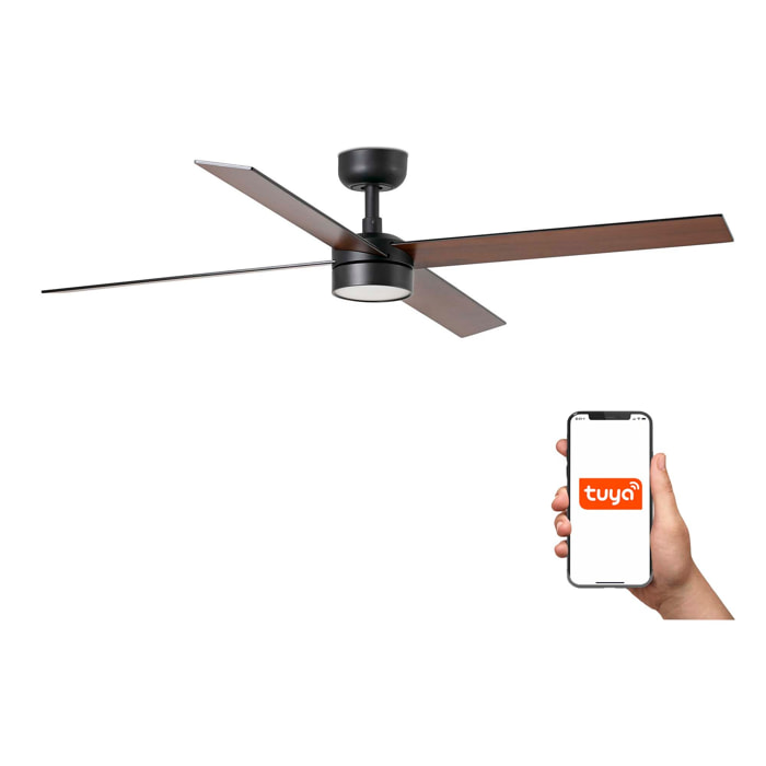 RUDDER L 4 LED Ventilatore a soffitto nero/noce TUYA