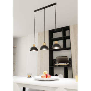 Lampada a sospensione Seco in acciaio nero e legno naturale