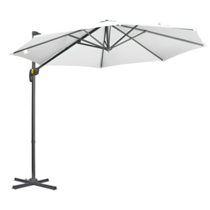 Parasol déporté octogonal inclinable manivelle avec pied en acier Ø 2,94 x 2,48H m blanc