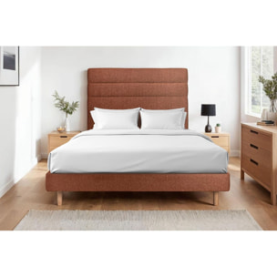 Lit avec tête de lit bandes horizontales bouclette et sommier kit Ep14