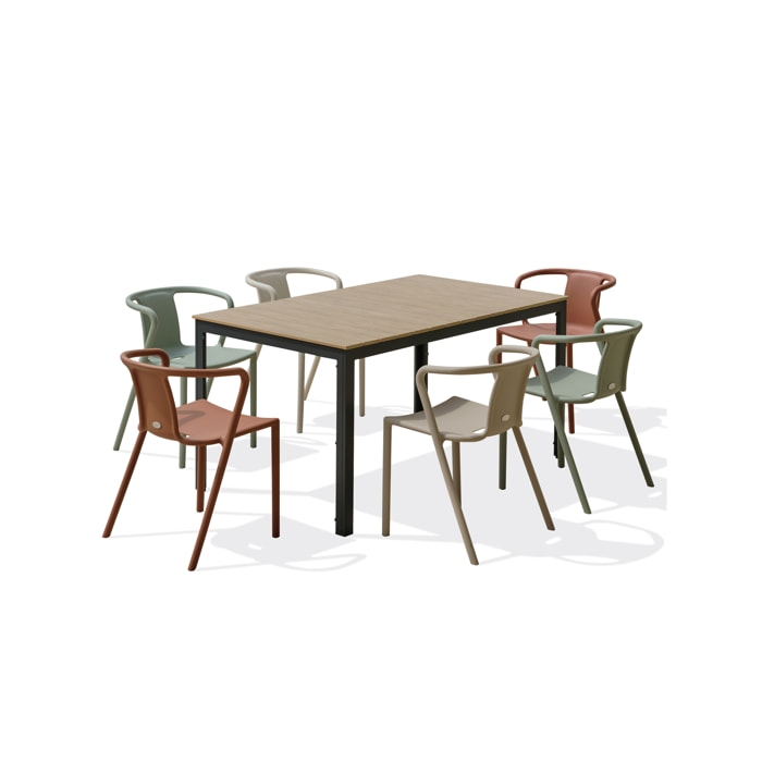 BOSTON - Ensemble repas de jardin 6 places en aluminium gris anthracite