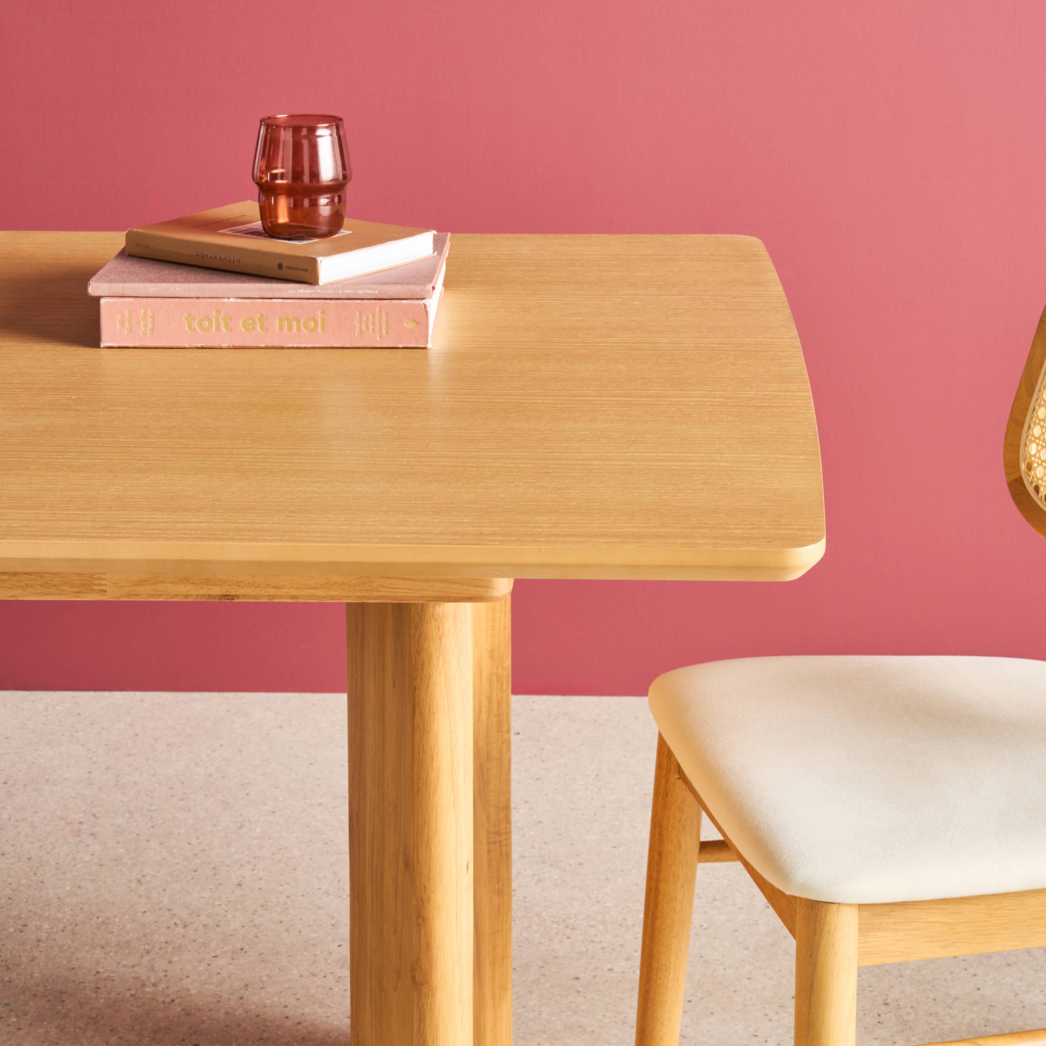 Table à manger rectangulaire extensible bois d'hévéa et placage chêne naturel 6-8 places 170-210cm - Albane