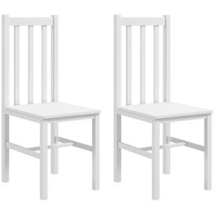 Juego de 2 Sillas de Comedor de Madera de Pino, Sillas de Cocina con Respaldo Alto de Listones, para Comedor, Salón, Blanco
