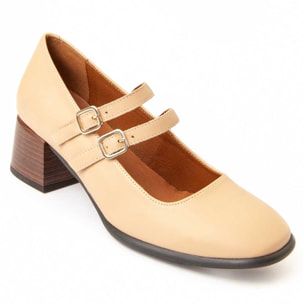 Mocasín De Tacón - Beige - Altura: 5 Cm