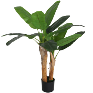 Plante artificielle bananier H.120 cm - grand réalisme - 15 feuilles - mousse effet lichen pots inclus