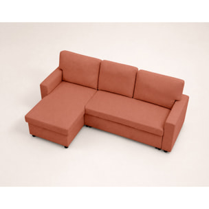 Meiya - canapé d'angle réversible 4 places convertible avec coffre en tissu - Terracotta