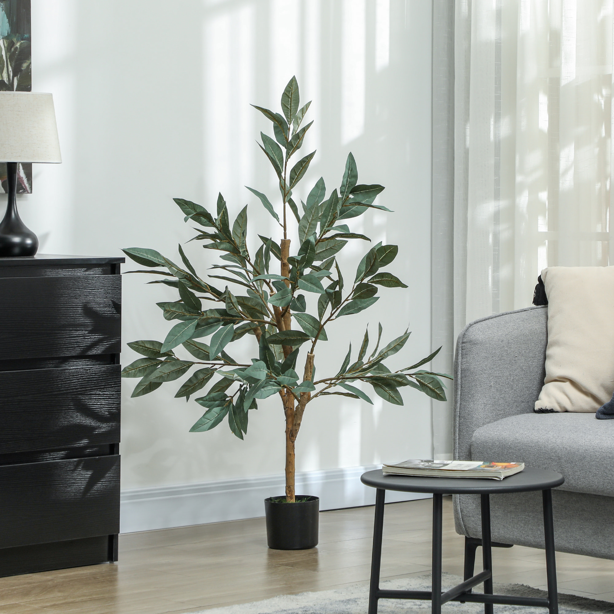 Árbol Artificial de Laurel 120 cm Planta Artificial Decorativa Grande Decoración para Hogar Oficina Balcón Dormitorio Verde