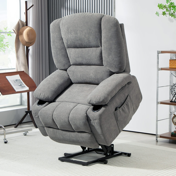 Fauteuil releveur électrique massant chauffant inclinable - repose-pied intégré, 2 télécommandes - tissu gris