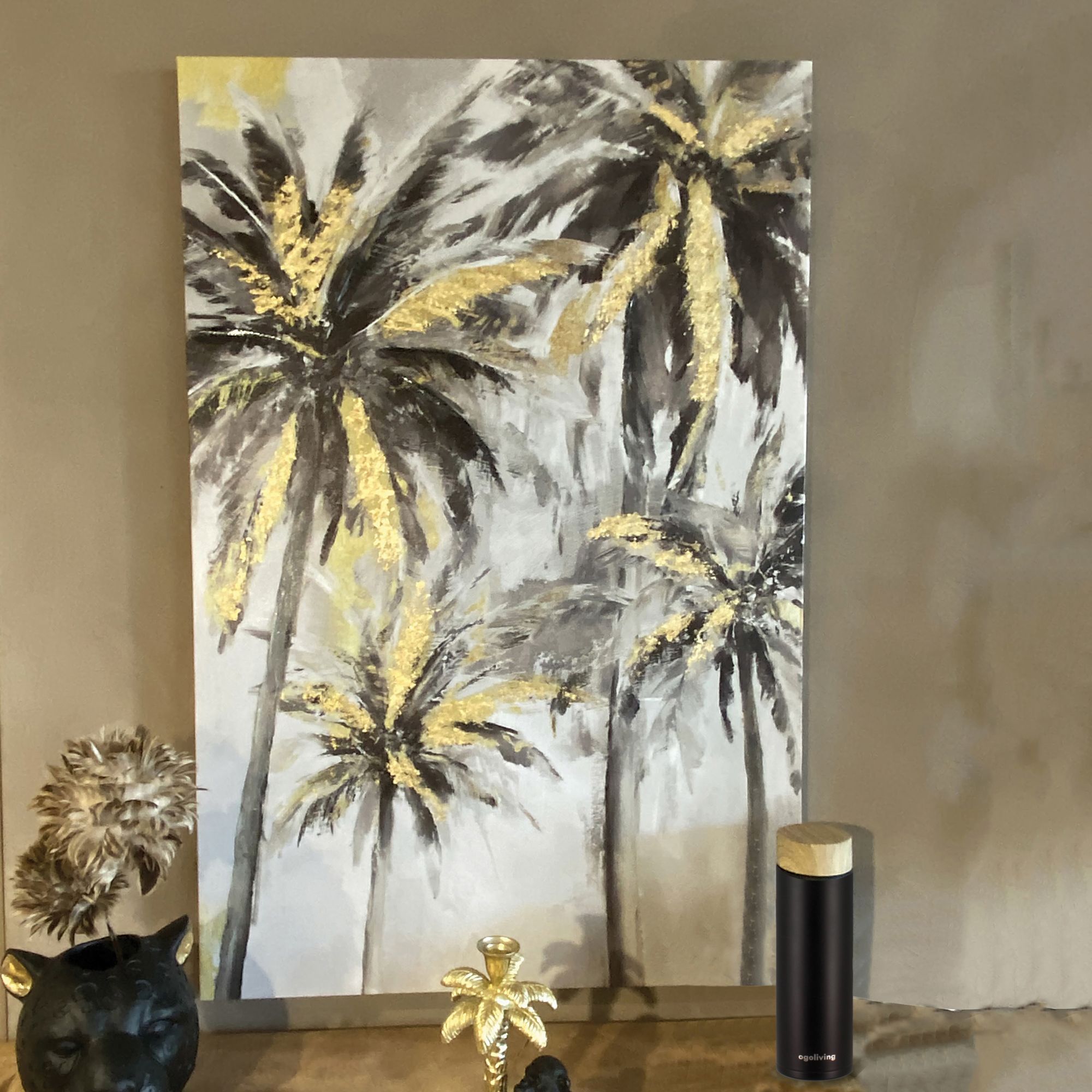 JUNGLE IMPRIME PALMIERS AUX TOUCHES DORÉE 60X90X2.8CM PALMA