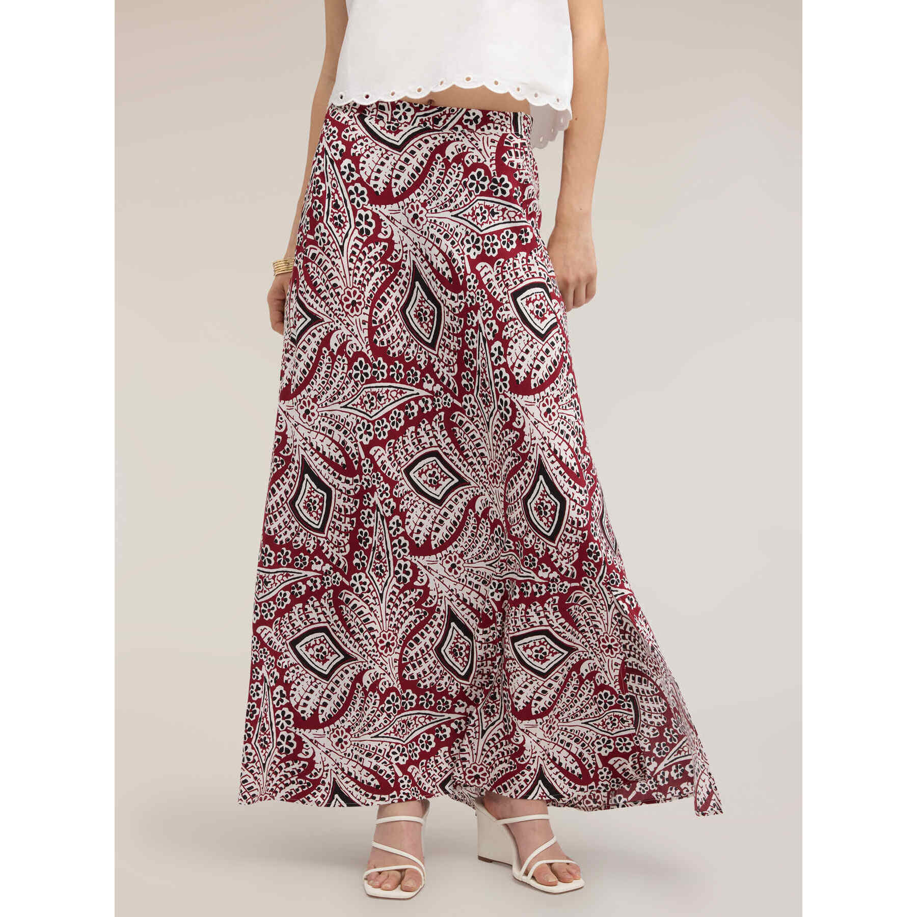 Motivi - Gonna svasata maxi in marocaine con stampa - Bordeaux