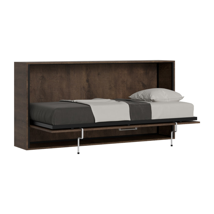 Armoire Lit escamotable horizontal 1 place 85 KANDO Noyer avec matelas