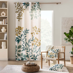 Coussin polylin imprimé feuillages - Naturel