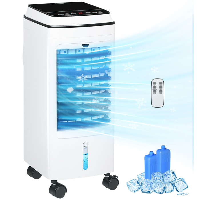Climatizador Evaporativo 3 en 1 Aire Acondicionado Portátil 75W con 3 Velocidades Temporizador hasta 8H Depósito de 4 L Oscilación de 60º Mando a Distancia Blanco