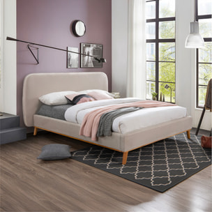 Lit double 160x200 cm en tissu gris/beige - Modjo