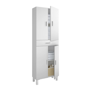 Armadio multiuso grande Amiga, Mobile per bagno o lavanderia a 4 ante e 1 cassetto, Armadio multiuso porta scarpe, 60x29h182 cm, Bianco lucido