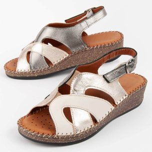 Sandalia De Cuña - Beige - Altura: 4 Cm