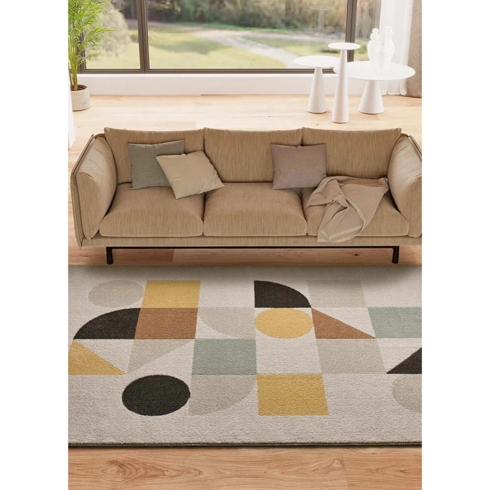 DOMUS Alfombra pelo corto diseño geométrico multicolor, varias medidas disponibles.