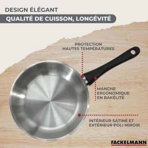 Set 3 poêles 20 24 et 28 cm en inox et 3 couvercles verre Fackelmann Geneva