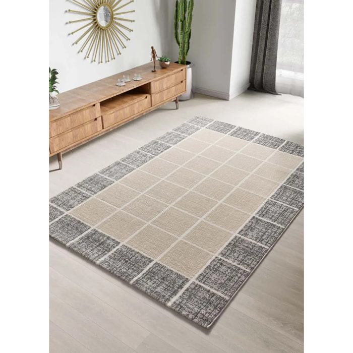 FLORA Alfombra geométrica con relieve en tonos beige y gris, varias medidas disponibles