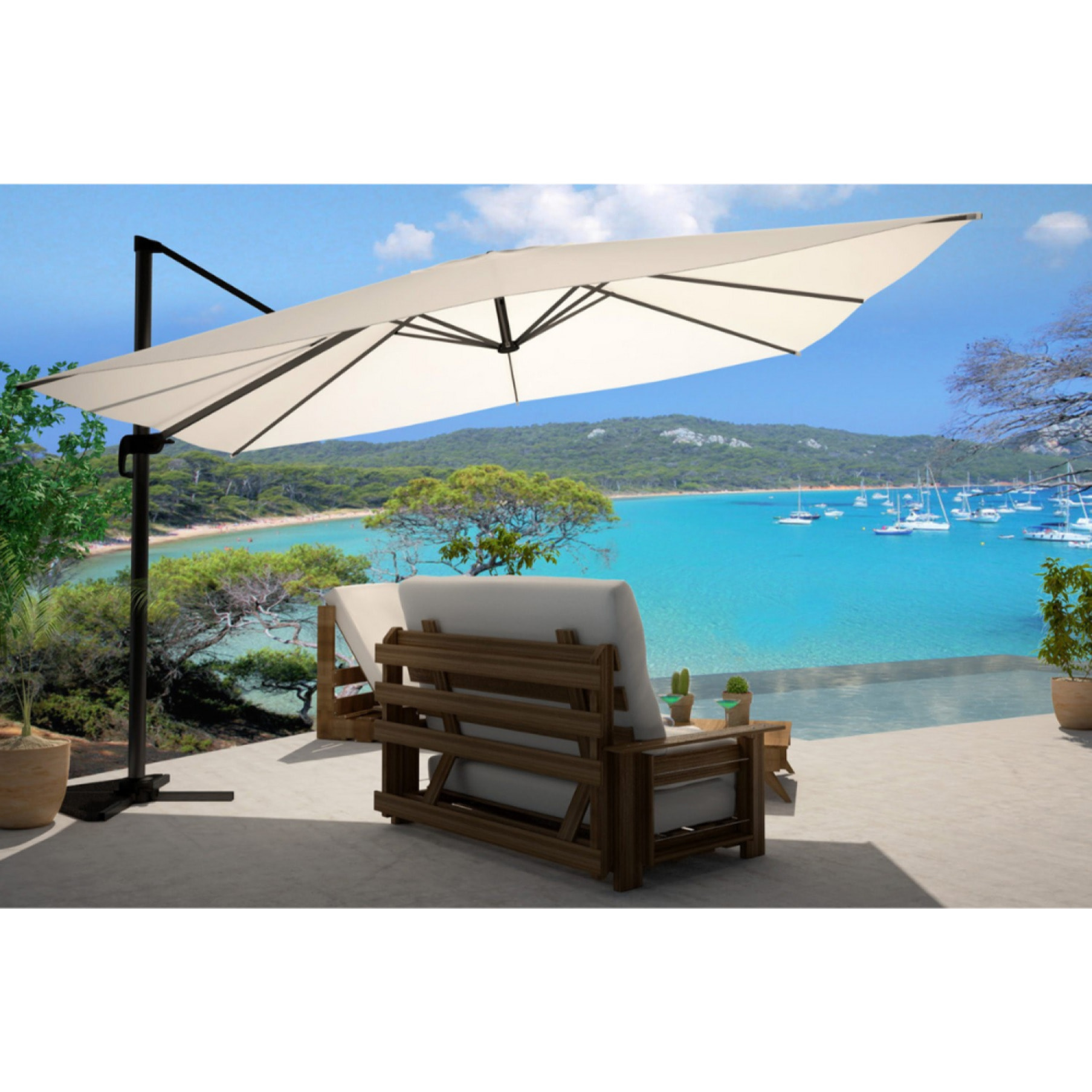 NAVIA Parasol déporté et rotatif 3 x 4 m écru