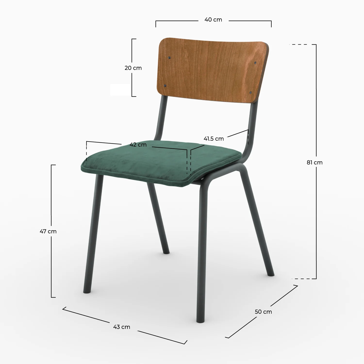 Lot de 2 chaises en bois foncé et velours vert - Nico