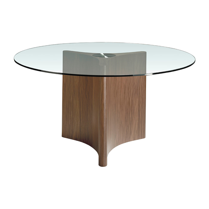 Mesa de Angel Cerda de nogal y cristal 150x150x75cm