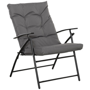 Chaise de camping pêche pliable portable haut dossier inclinable épais coussin matelassé inclus gris